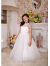 Ivory Lace Tulle Heart Shaped Back Flower Girl Dress